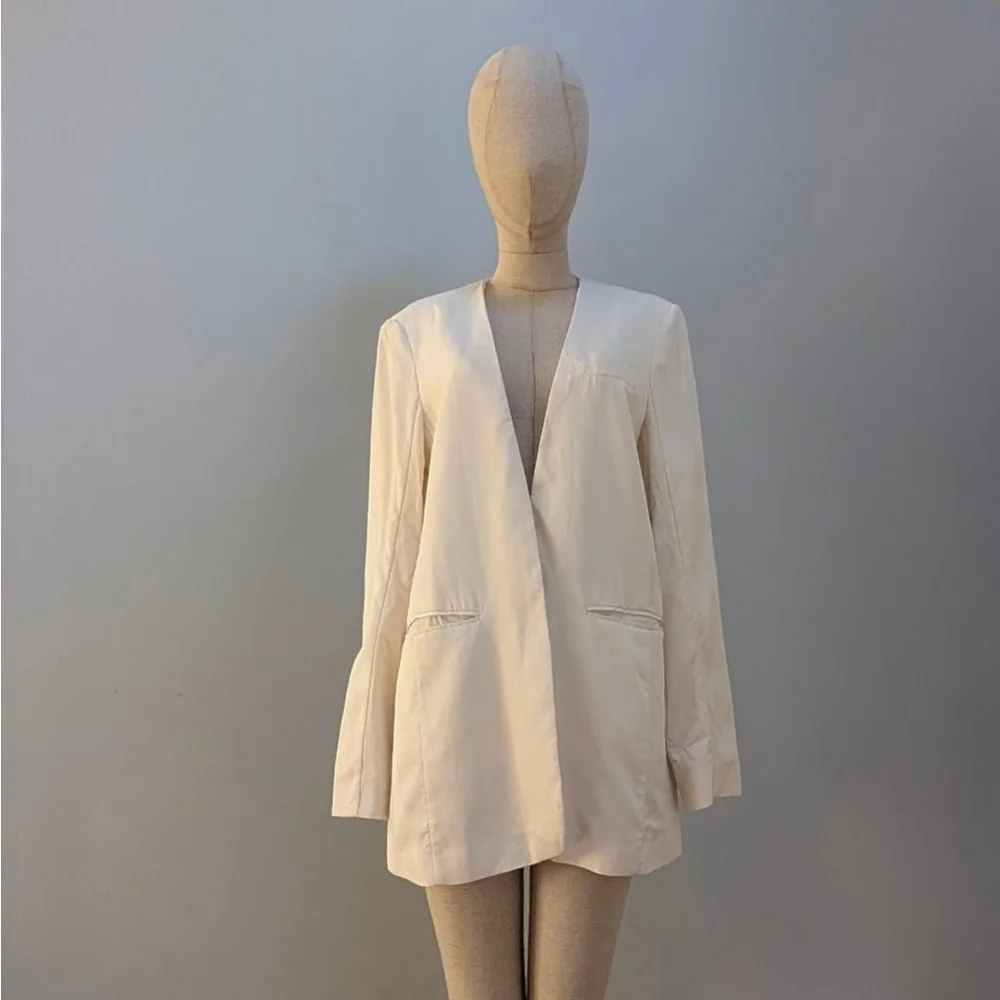 Lattelier Linen Cotton Blend Cream Blazer - Large